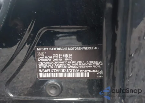 2013 BMW 535I xDrive from USA, damaged, VIN WBAFU7C55DDU73189